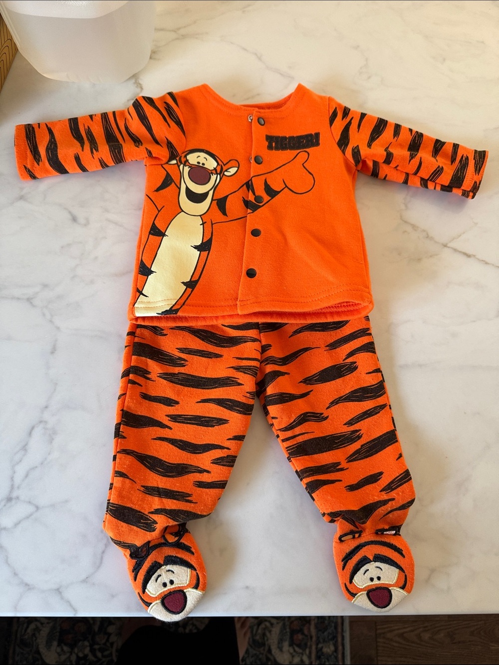 Disney Orange Tigger Infant Pajama Set with Footies Halloween 0-3